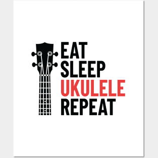 Eat Sleep Ukulele Repeat Ukulele Headstock Light Theme Posters and Art